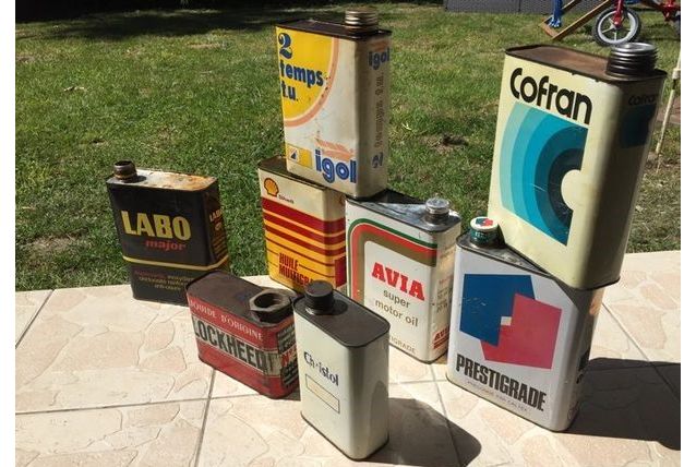 Lot de bidons huiles Anciens Déco Vintage Garage