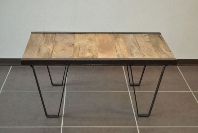 Table basse industrielle métal et bois massif