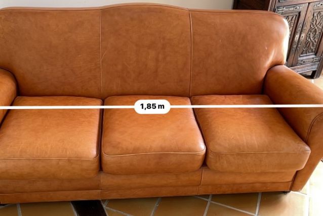 Canapé club cuir vintage  Roche Bobois 1980