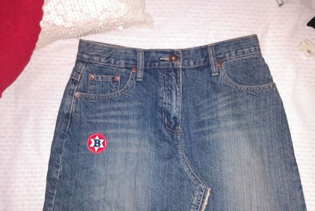 Jupe mini en jean patch brodé vintage femme fille Taille XXS