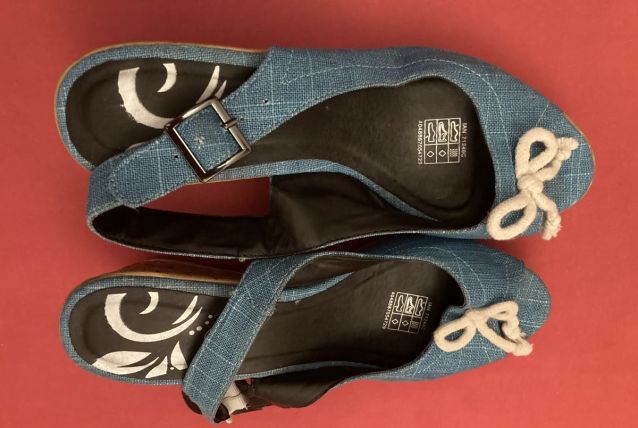 SANDALES COMPENSEES TOILE BLEU 38 