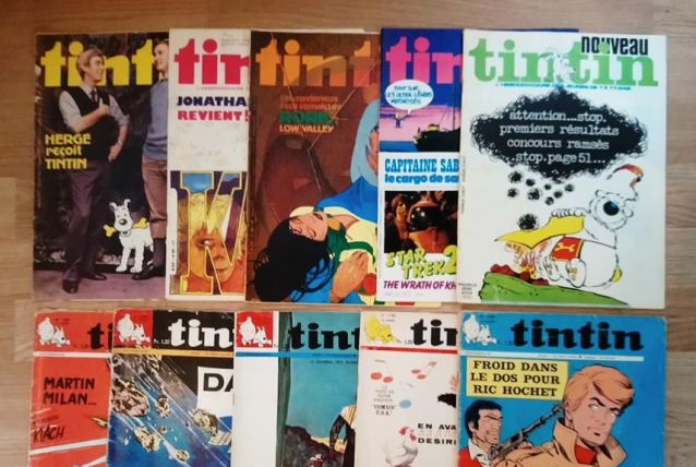 Lot de 10 numéros anciens de la revue Tintin.