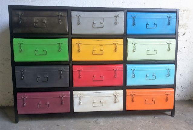 meuble  de rangement 12 tiroirs fer 