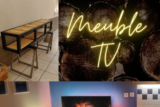 Meuble TV sur roulette / bois de récupération