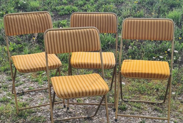  4chaises vintage lafuma 1960 a 70  camping   velour moltoné