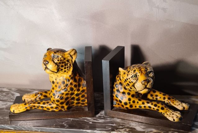  paire de serres livre leopard  , panthere ceram 1950  a 70s